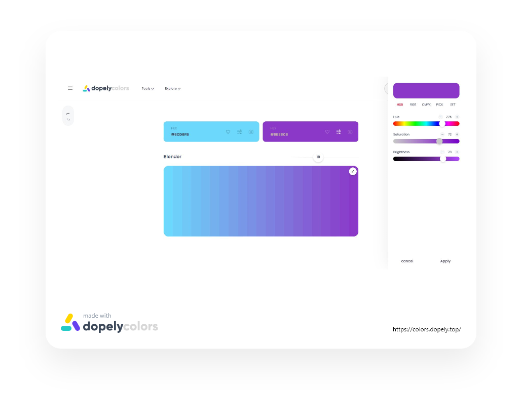 Help of Dopely color blender free online web tool 