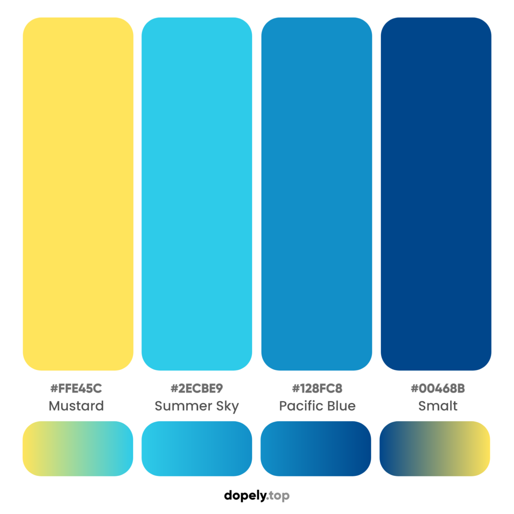 A blue color combination with yellow to make a complementary with names & hex codes