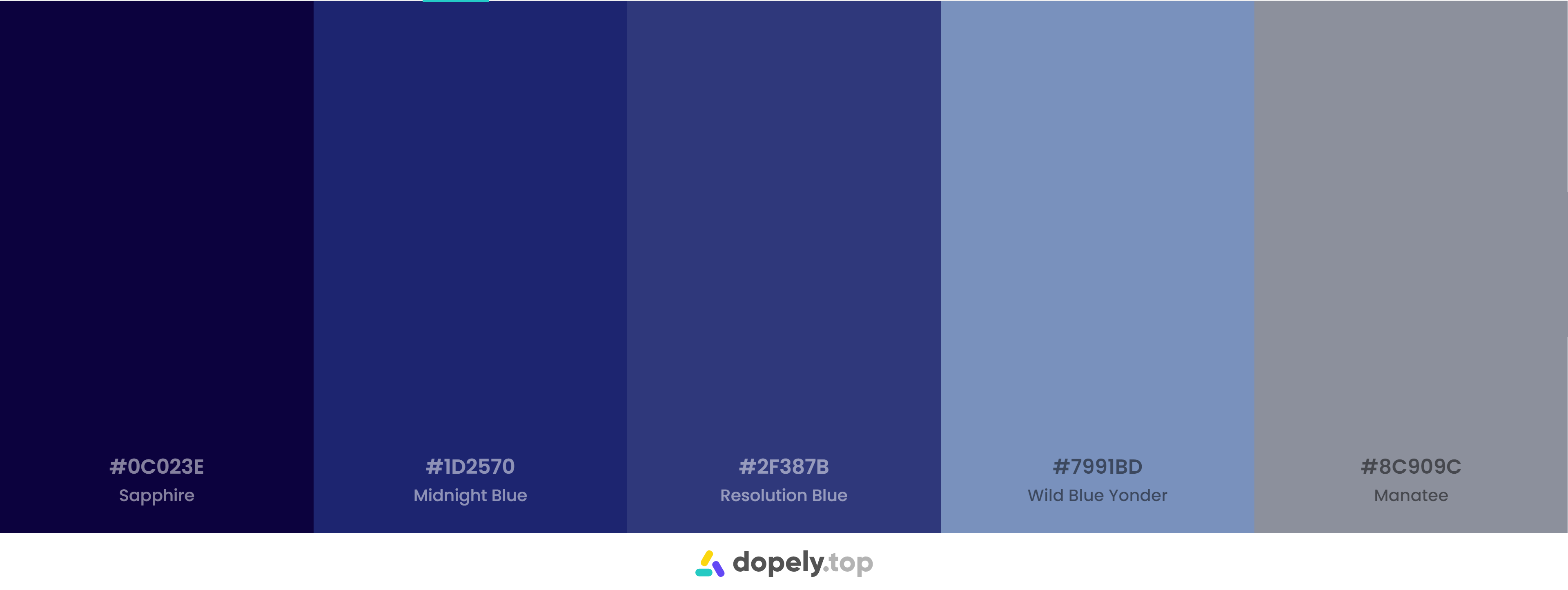 A dark blue color palette inspiration with names & hex codes