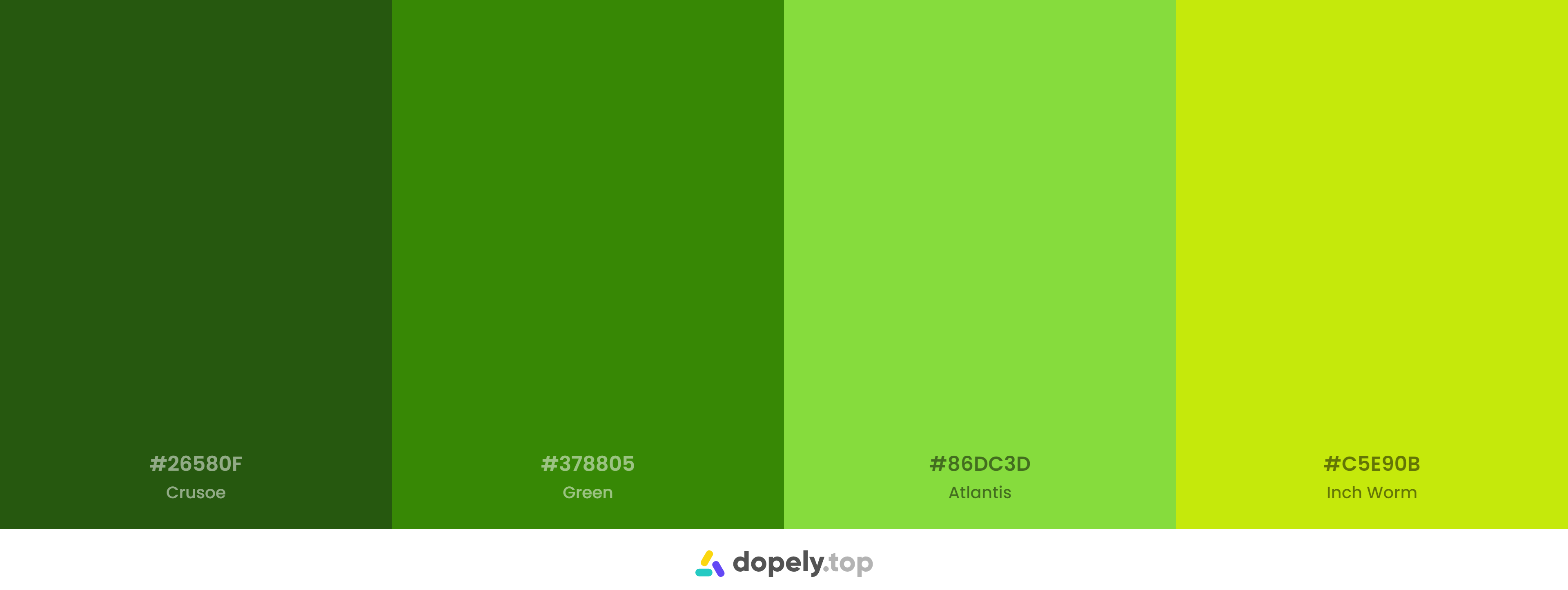 a saturated Green Color Palette Inspirations with Names & hex Codes