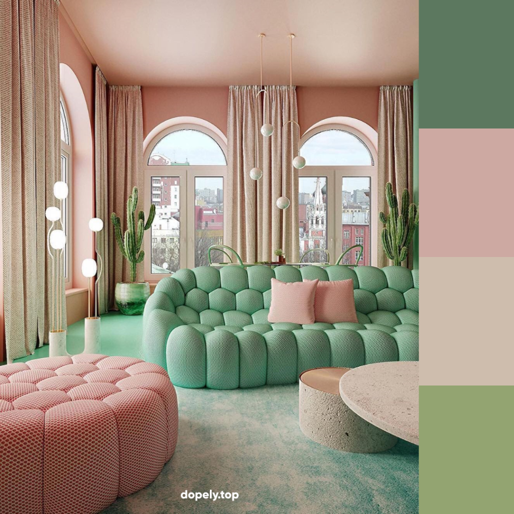 pastel colors in living room decoration and its color palette