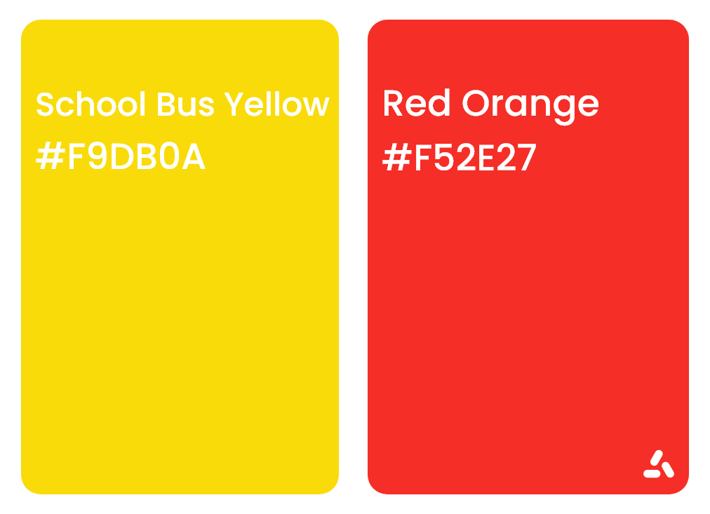 School bus yellow with Red orange sharp and fun color pair 