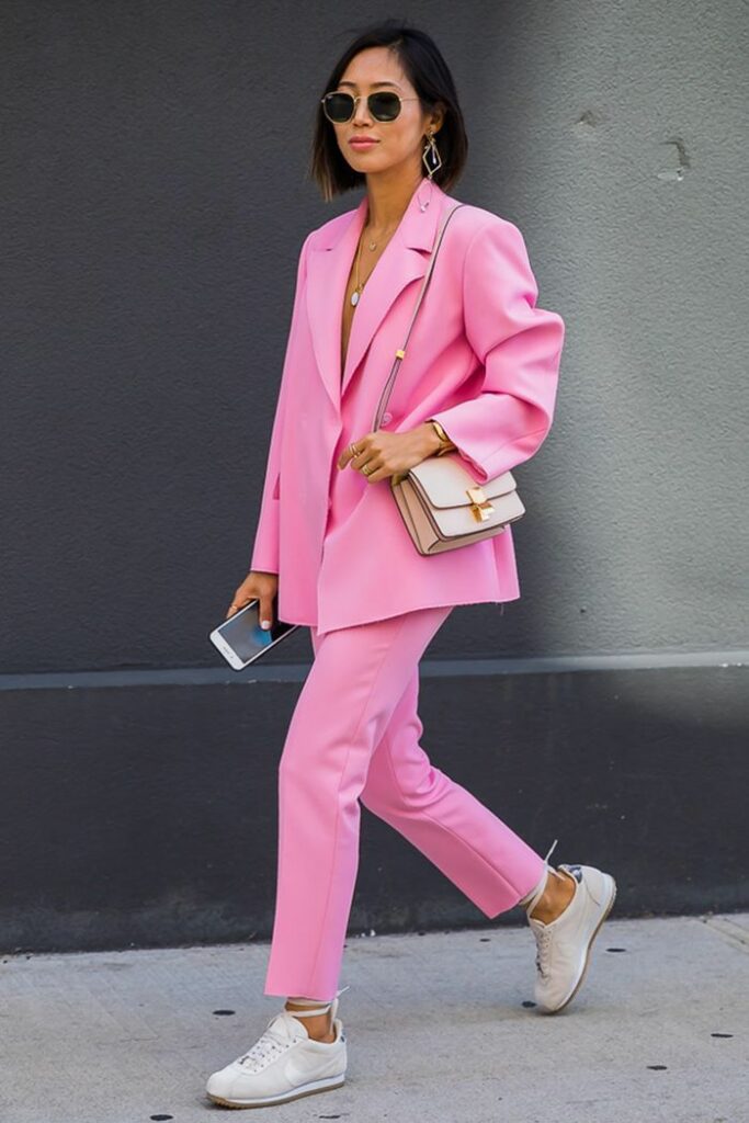 woman in pink outfit