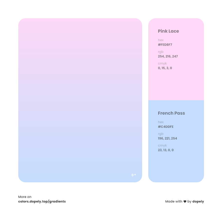 pink lace to french passblue color gradient inspiration with names, RGB, CMYK& Hex code