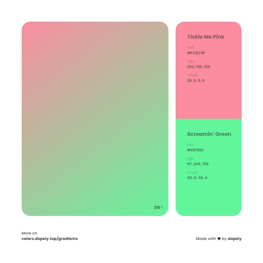 tickle me pink to screamin green Inspirations with Names & Codes, RGB, CMYK& Hex code