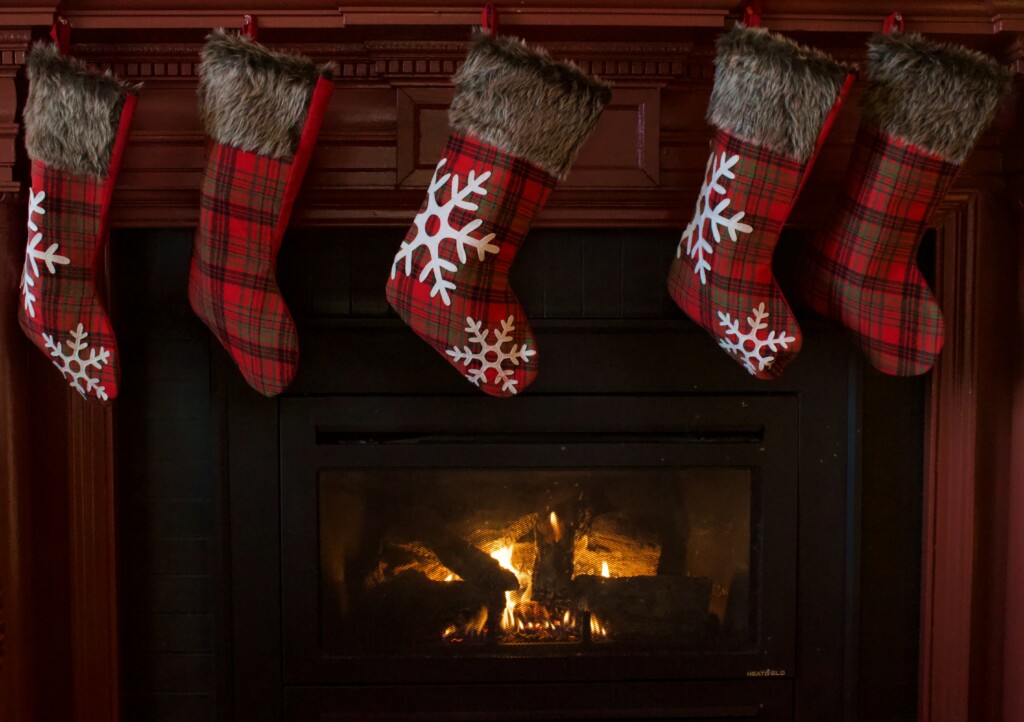 Picture of 5 leggings hanging above the fireplace
