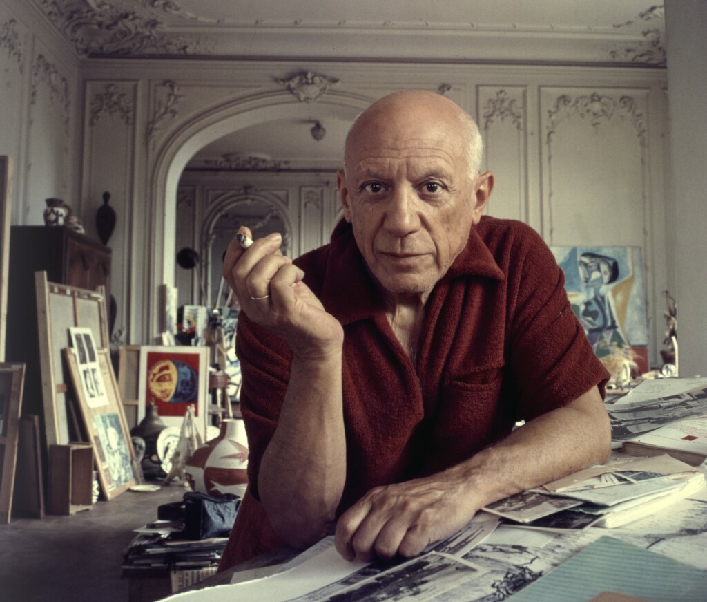 A picture of Picasso in his painting workshop