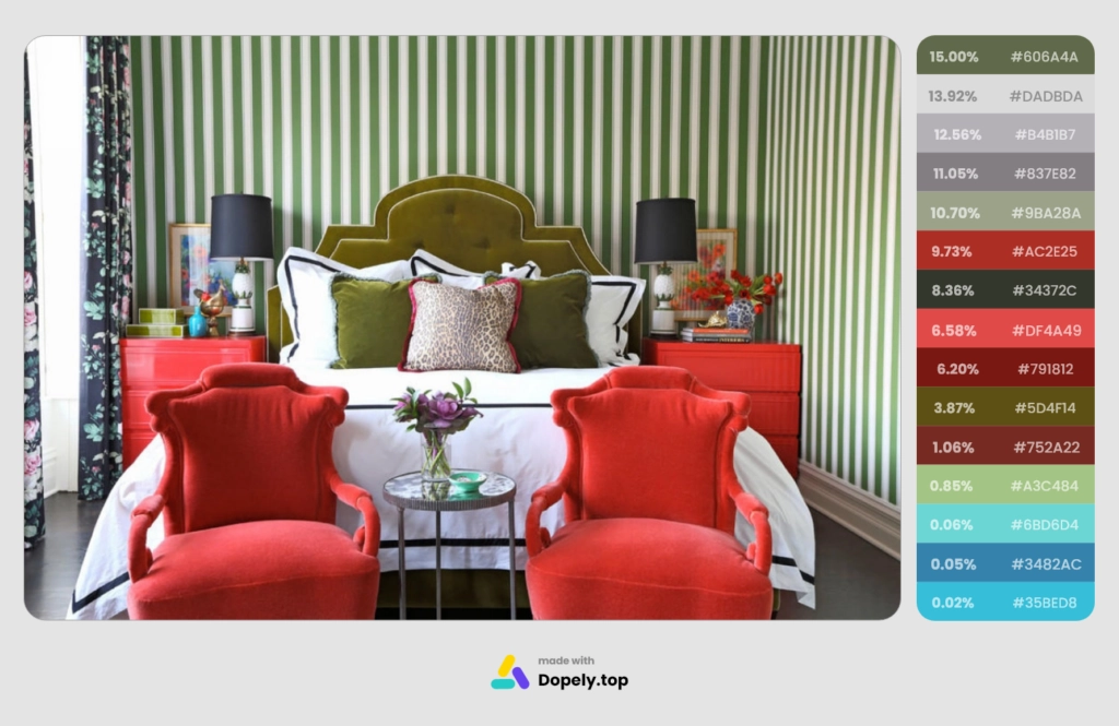 combining green color and red in the bedroom
