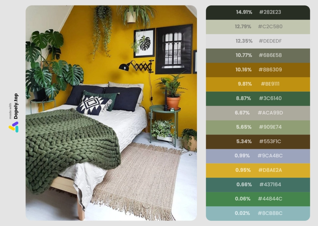 combining green color and yellow in the bedroom