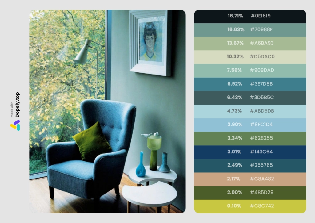 combining green color and blue in the living room