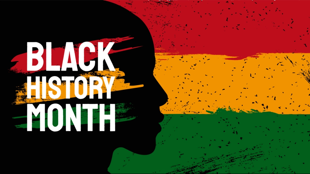 a picture of black month history that shows a person of color with red, yellow and green colors next to it