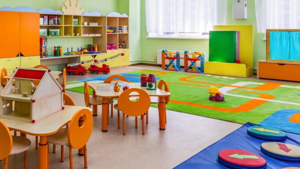 a picture of the inside of the preschool with bright and happy colors