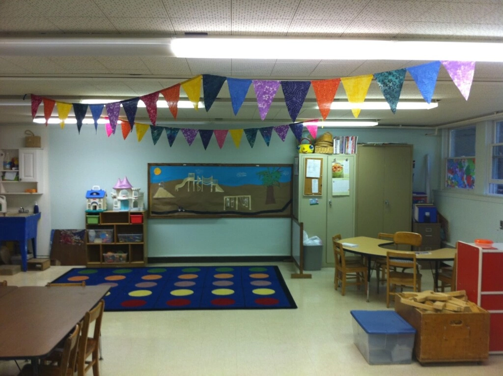 a classroom with different colors for walls