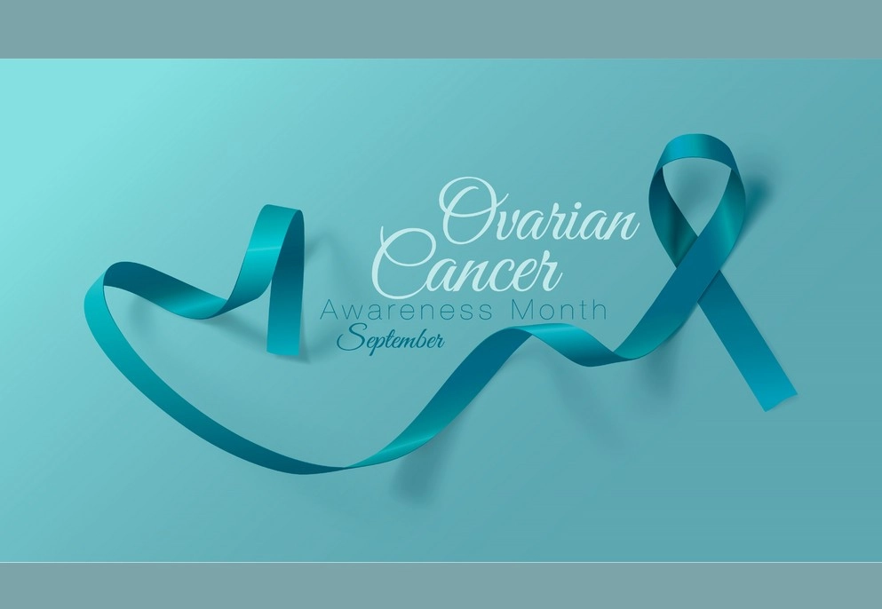 Ovarian Cancer Awareness month with teal ribbon