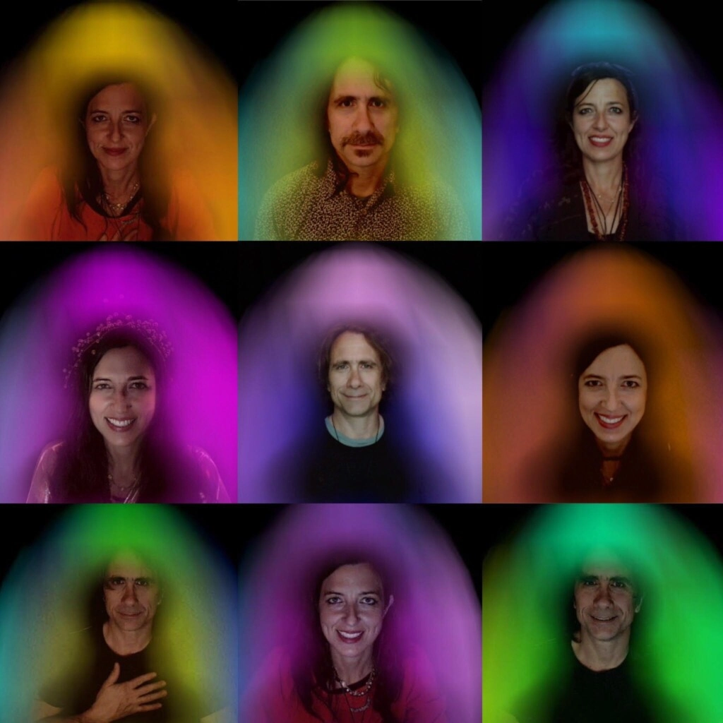 some pictures of two person showing that the color of the aura changes