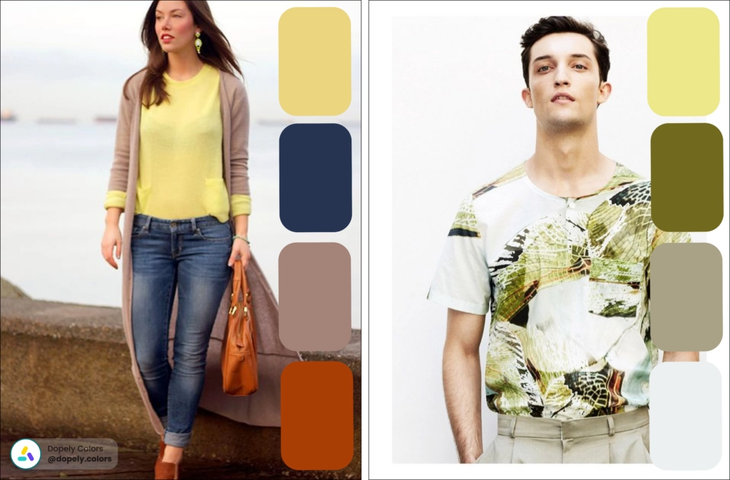 A woman and a man in Citron Fizz clothes and their palettes