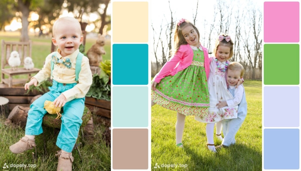 Picture of two kids with easter color outfit 2