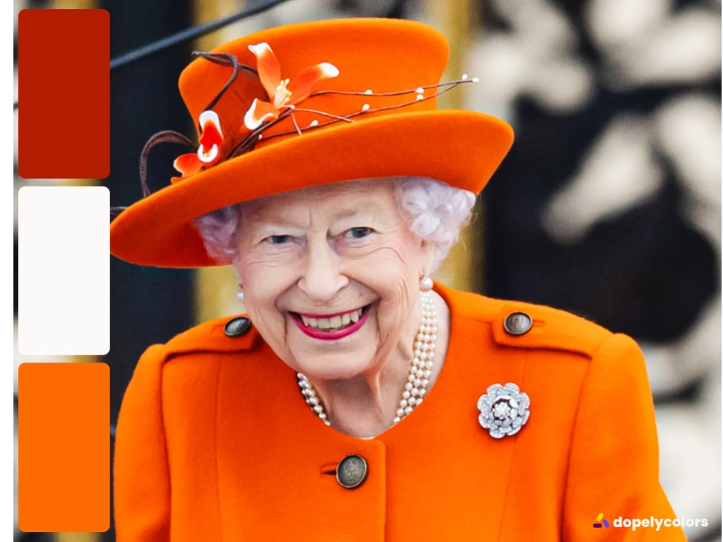 Queen Elizabeth in orange outfit