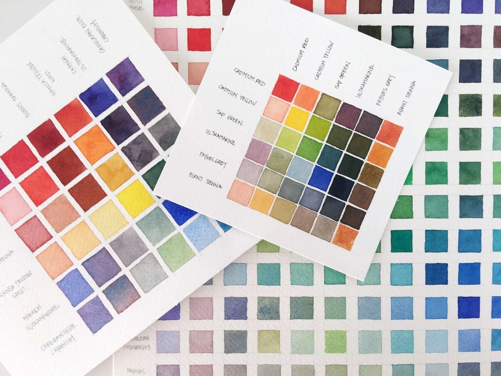 Picture of color references that made from mixing watercolor paints