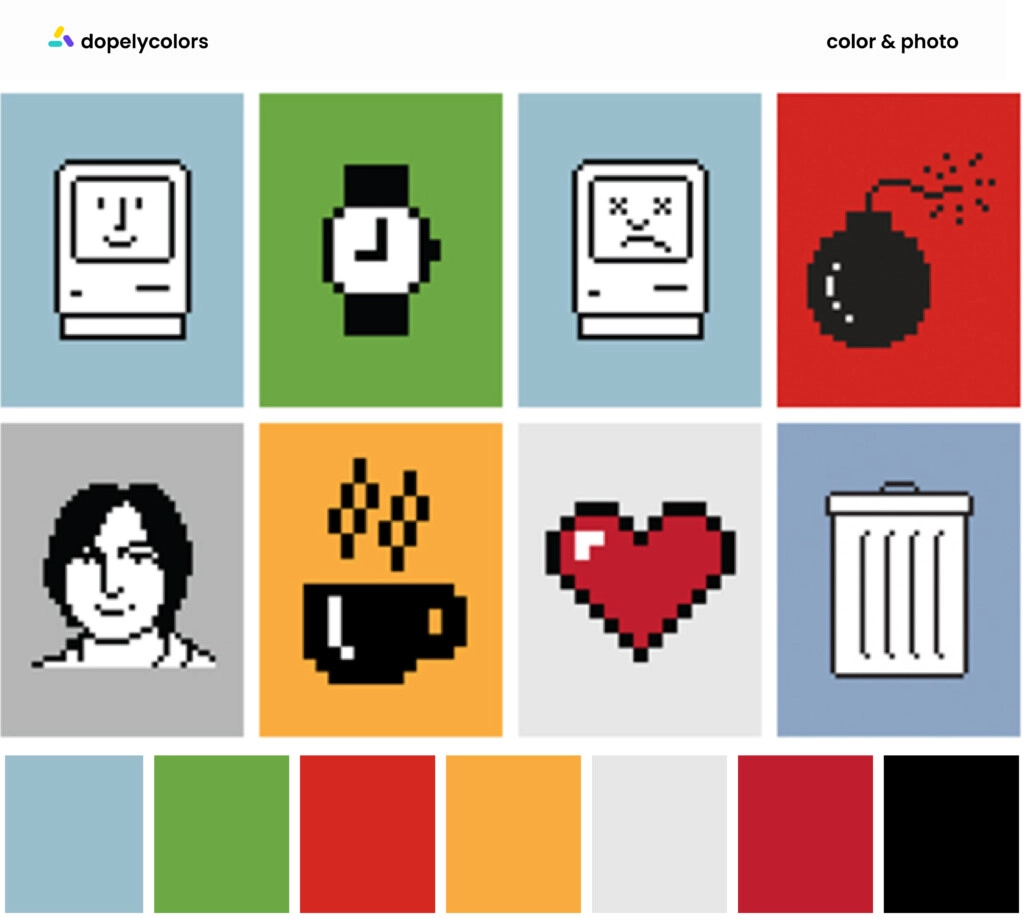 A graphic design of design influencer, Susan Kare, and its color palette