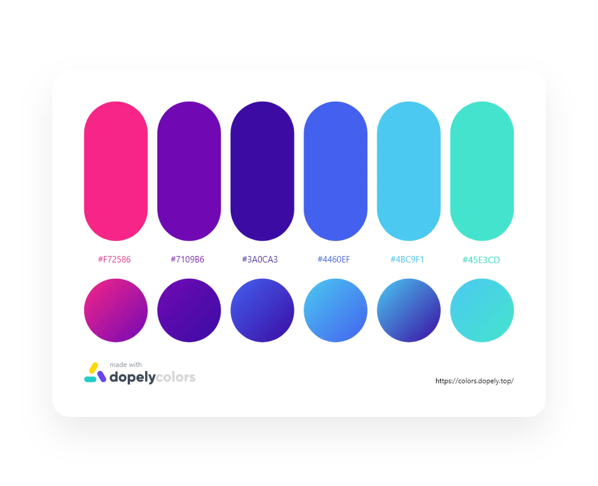 A color palette sample made with Dopely free online tool with gradient and hex code