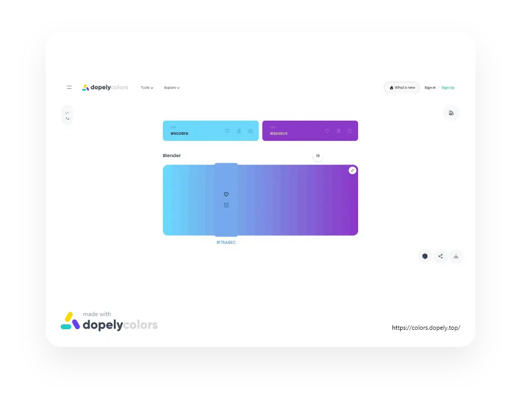 Getting the hex code or saving a color from Dopely color blender free online web tool 